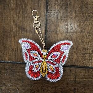 Butterfly Sequin Key Holder - Red and Silver